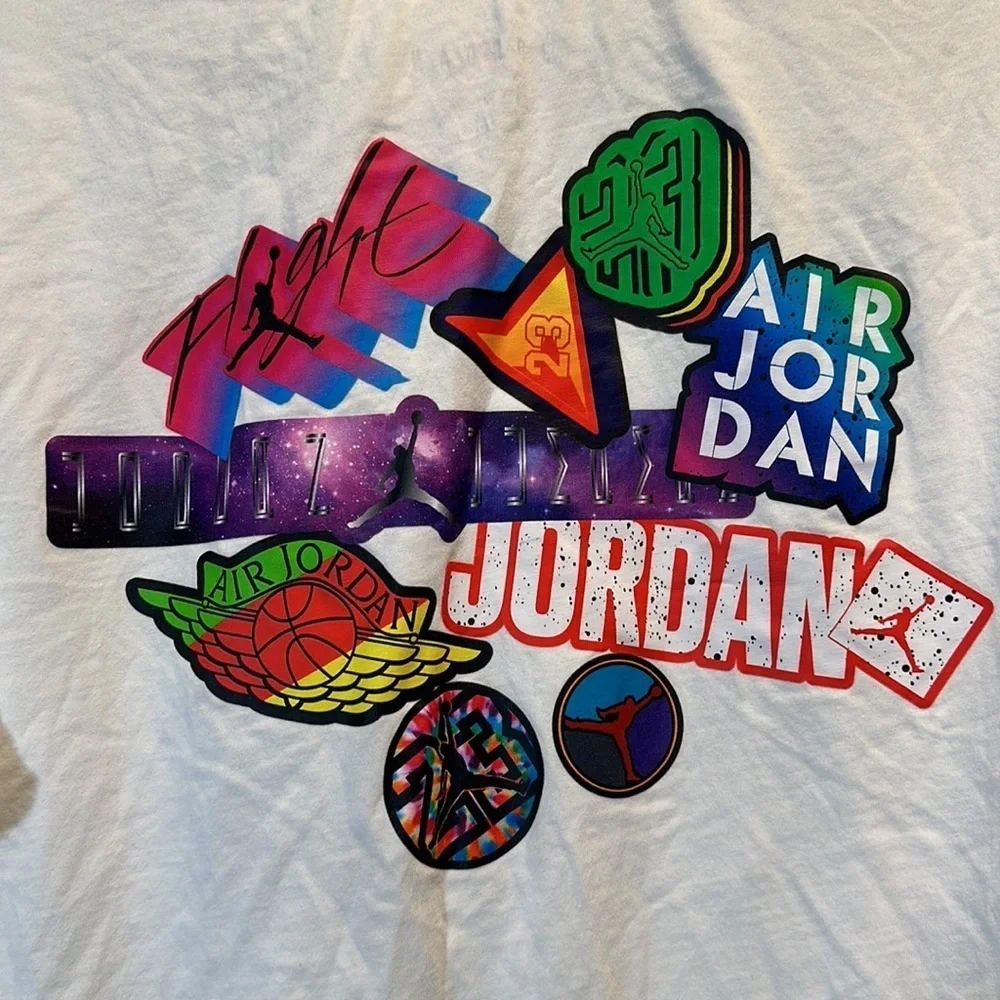 Jordan Stickers Flight Wingman Crew Basketball Shirt White Size X-Large EUC 7296